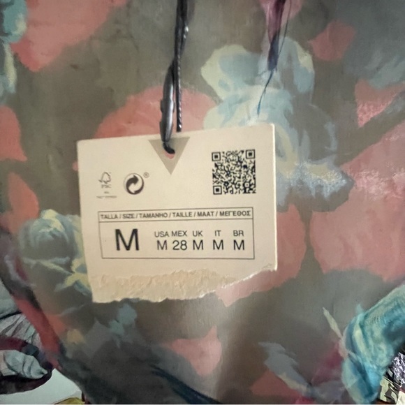 ZARA Black Pink Green Organza Dress Size Medium - Picture 15 of 15